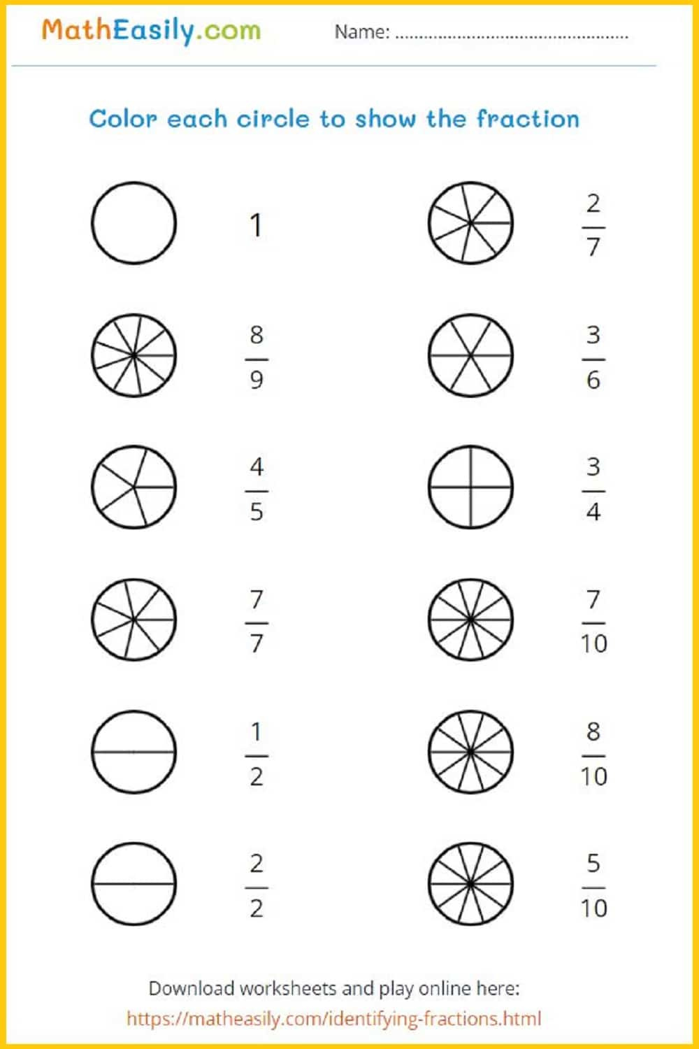 Math Fractions Worksheets Pdf | Free Download with Free Printable First Grade Fraction Worksheets