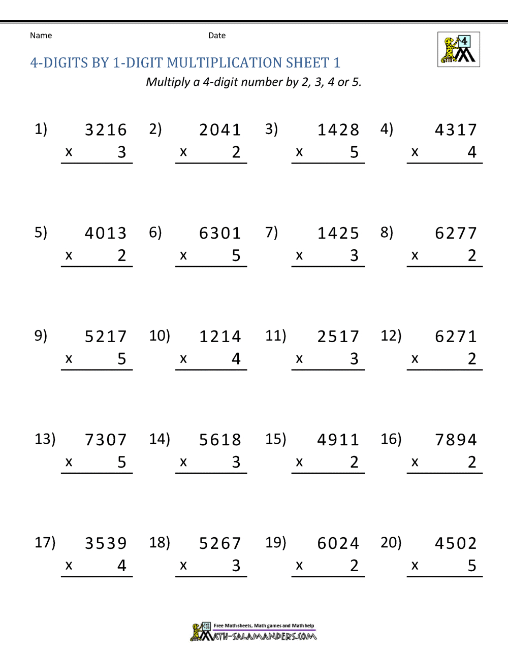 Math Multiplication Worksheets 4Th Grade with regard to Free Printable Multiplication Worksheets For 4Th Grade