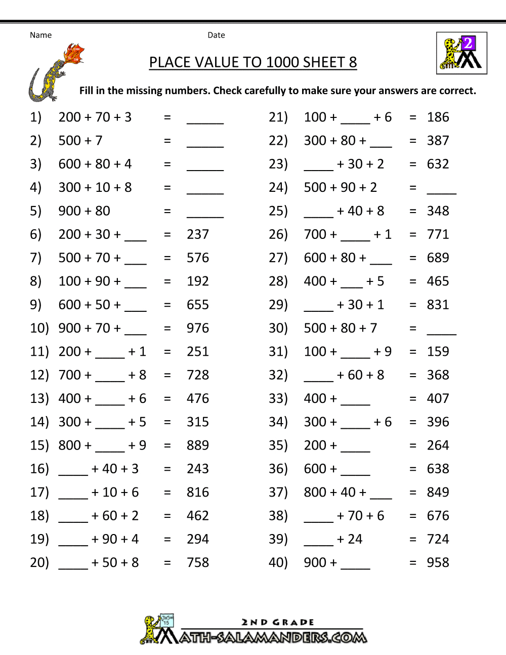 Math Place Value Worksheets To Hundreds - Worksheets Library with regard to Grade 9 Math Worksheets Printable Free With Answers