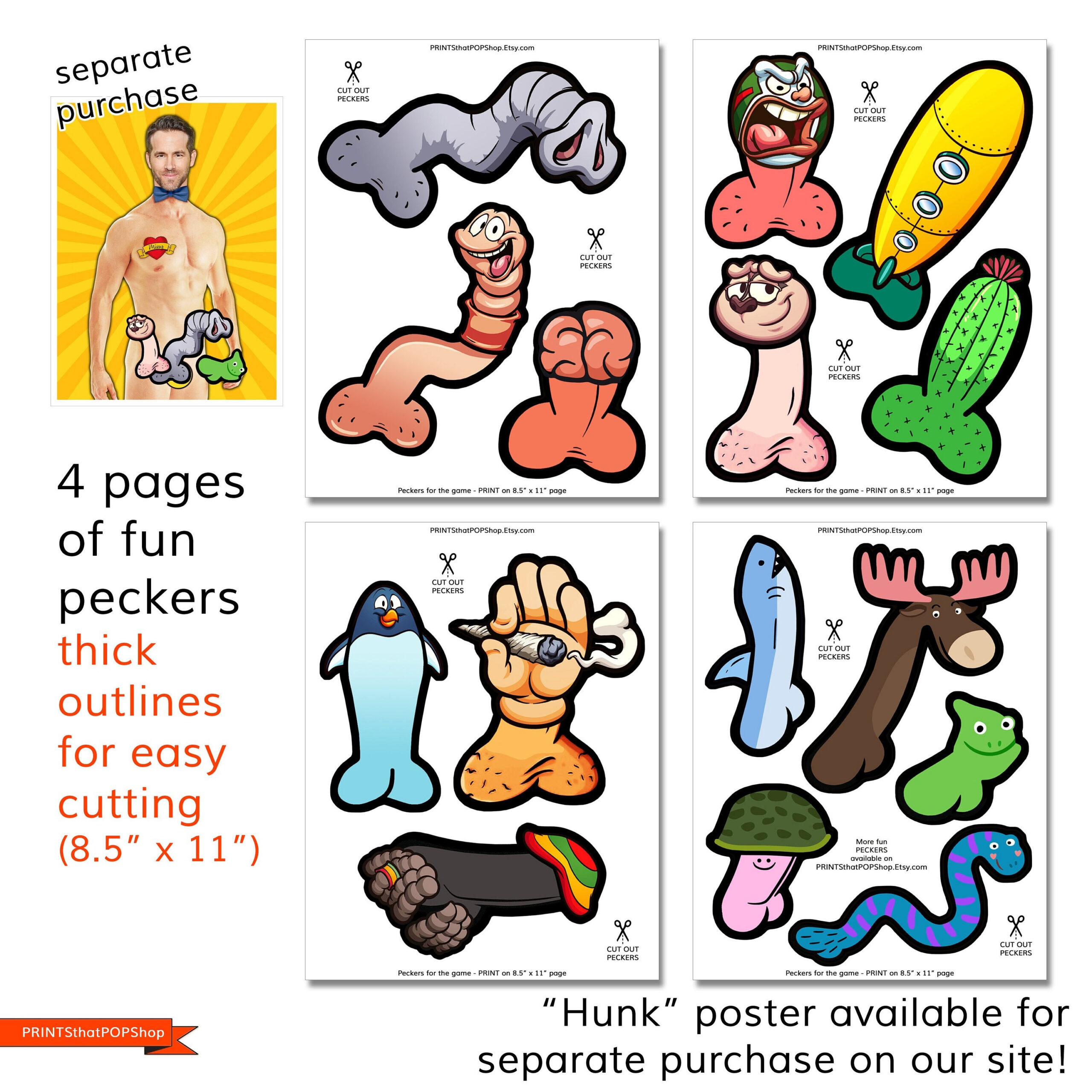 Mature,Extra Peckers,Extra Junk For Pinning On The Hunk Game in Pin The Junk On The Hunk Free Printable