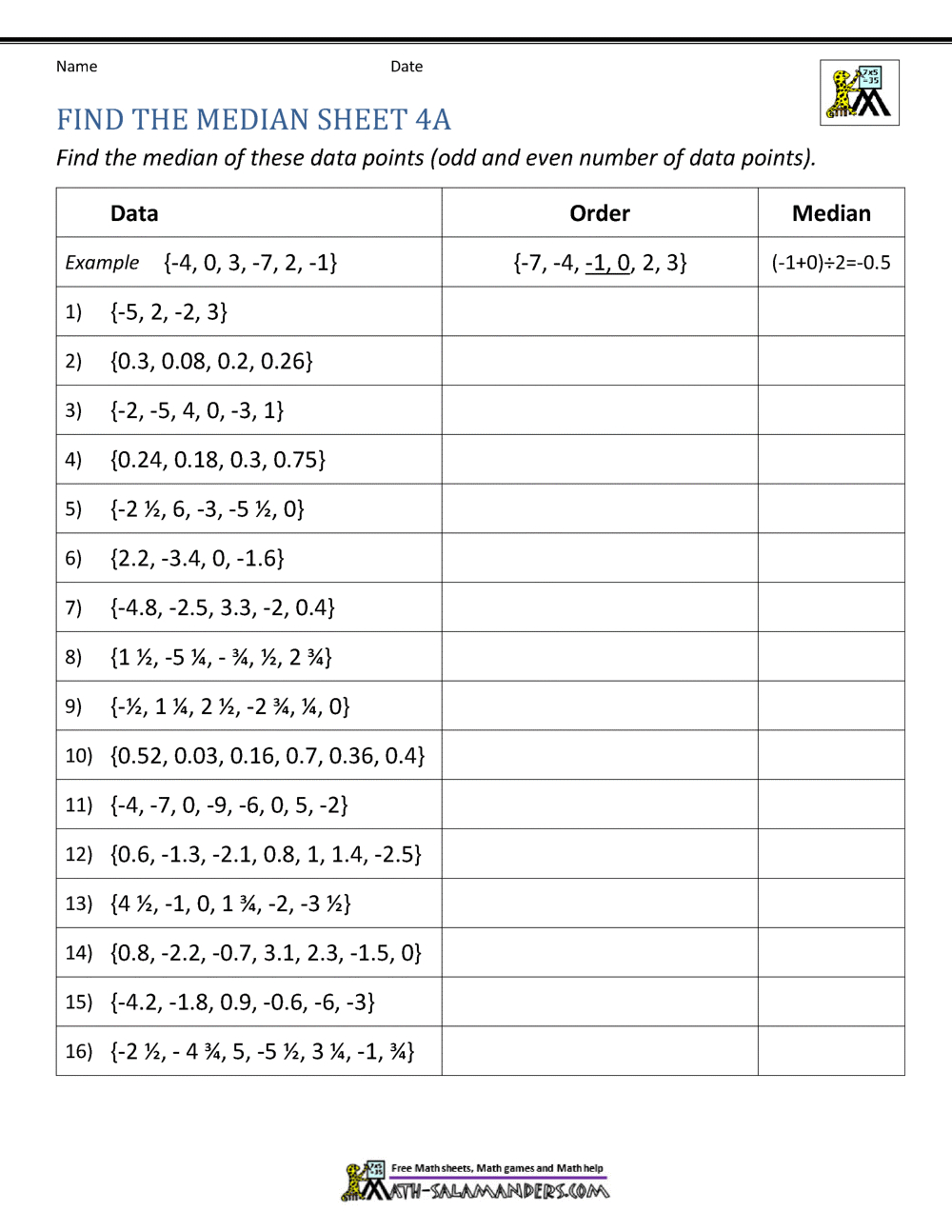 Median Worksheets regarding Free Printable Statistics Worksheets