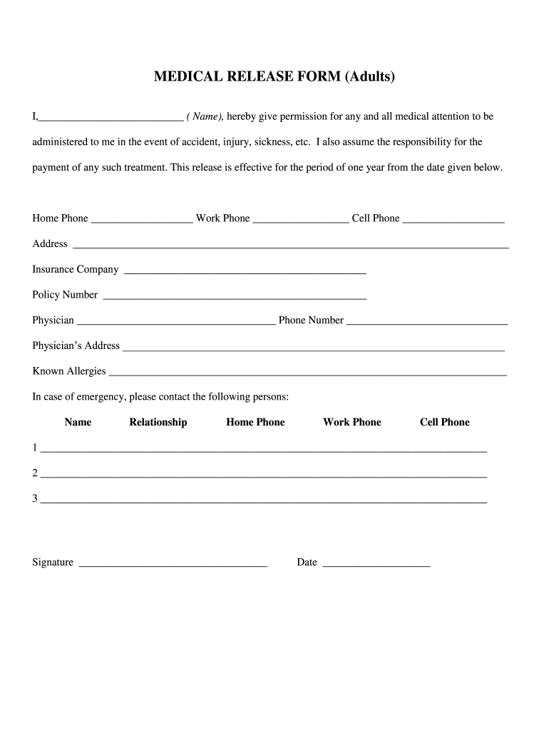 Medical Release Form Template: Fill Out & Sign Online | Dochub within Free Printable Medical Release Form