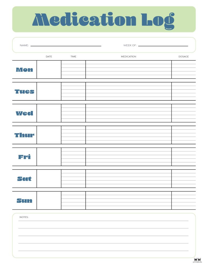 Medication Logs - 25 Free Printables | Printabulls for Free Printable Medication Log