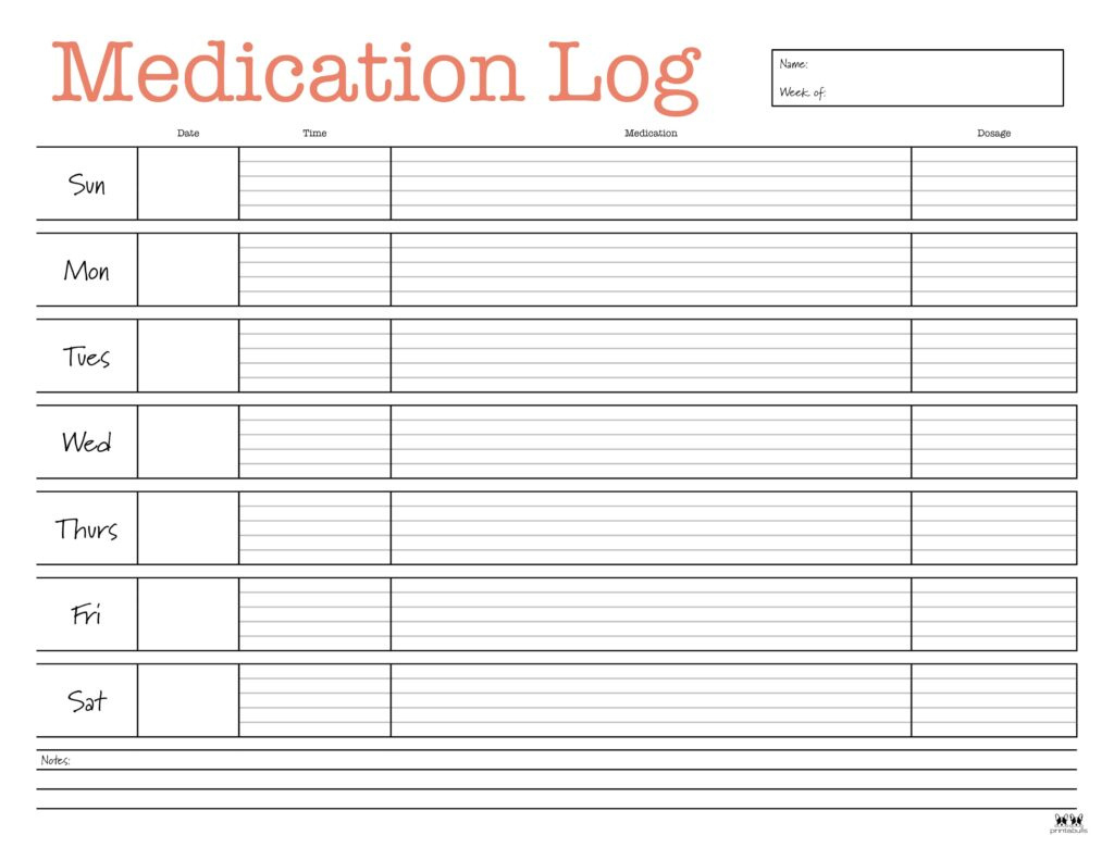Medication Logs - 25 Free Printables | Printabulls regarding Free Printable Medicine Daily Chart