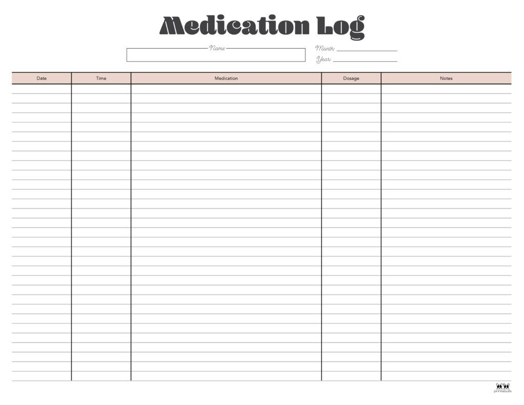 Medication Logs - 25 Free Printables | Printabulls within Medication Chart Printable Free
