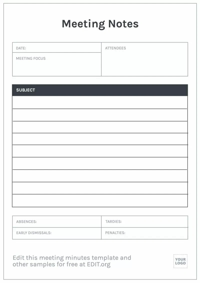 Meeting Minutes Templates To Edit Online And Print with Meeting Minutes Template Free Printable