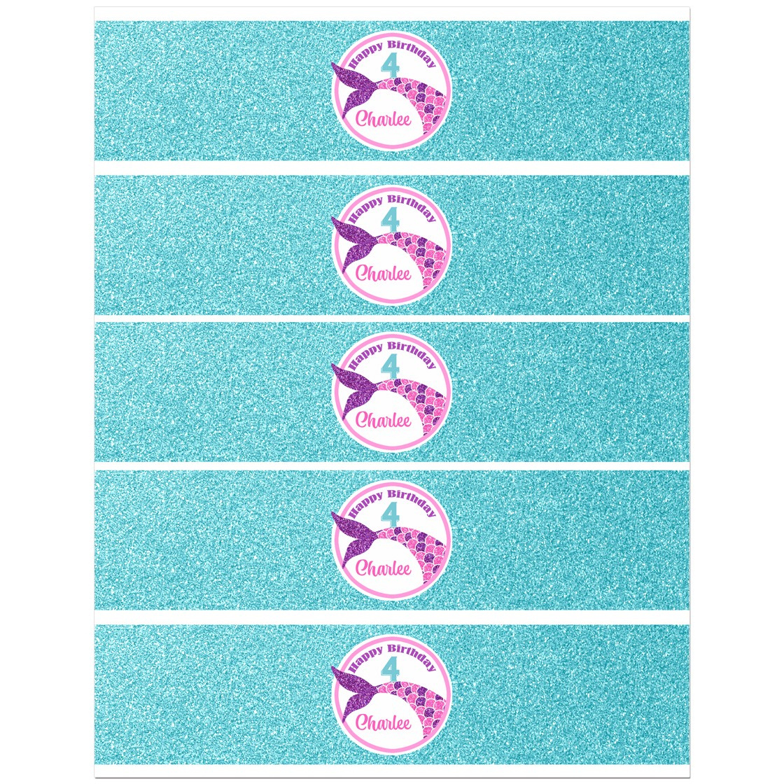 Mermaid Personalized Water Bottle Labels - Pink And Purple Sparkle pertaining to Free Printable Little Mermaid Water Bottle Labels