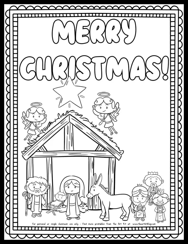 Merry Christmas The Three Wise Men Visiting Baby Jesus Coloring throughout Free Printable Christmas Baby Jesus Coloring Pages