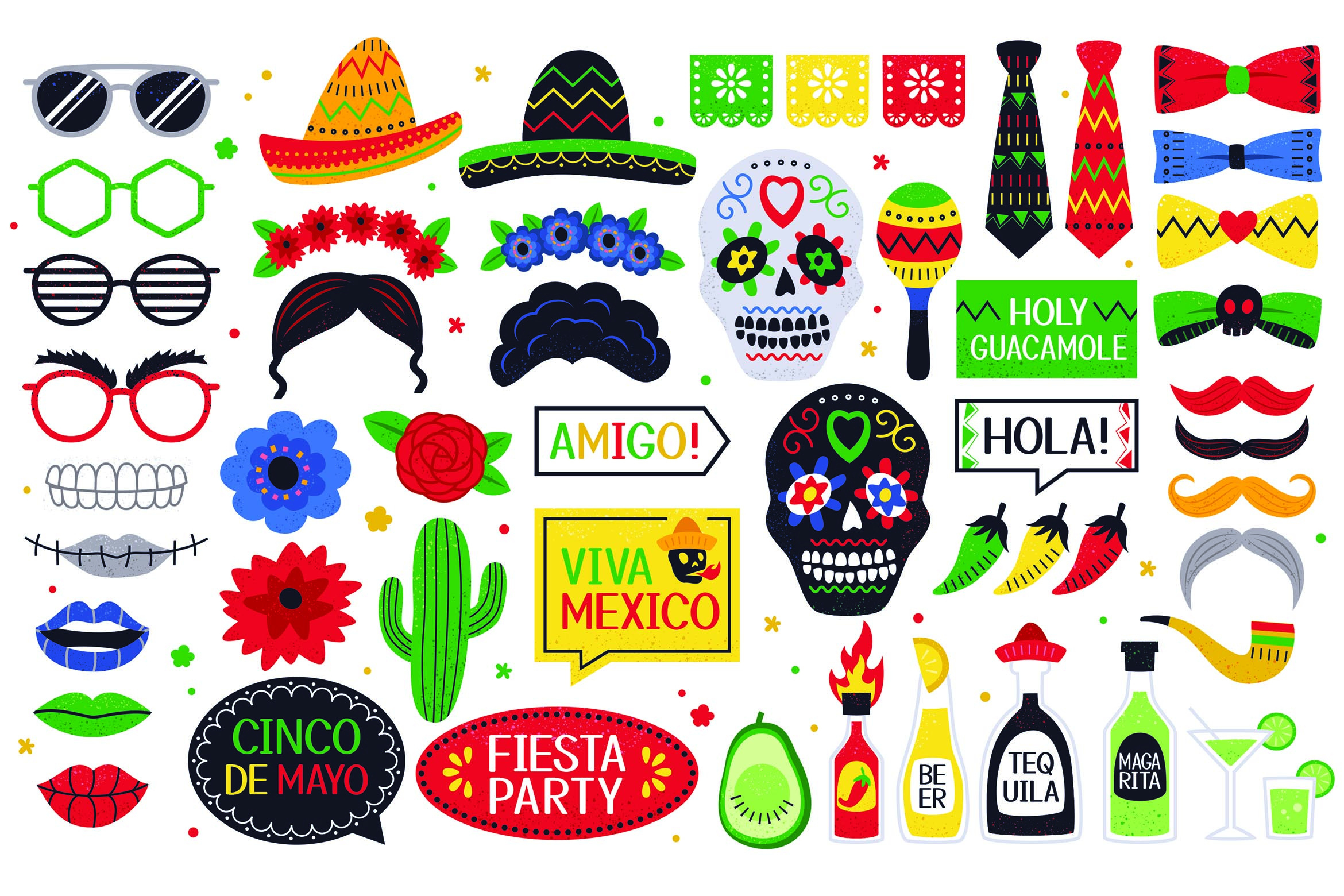 Mexican Digital Props [Psd, Png, Pdf Formats] - Templatesbooth inside Free Printable Cinco De Mayo Photo Booth Props