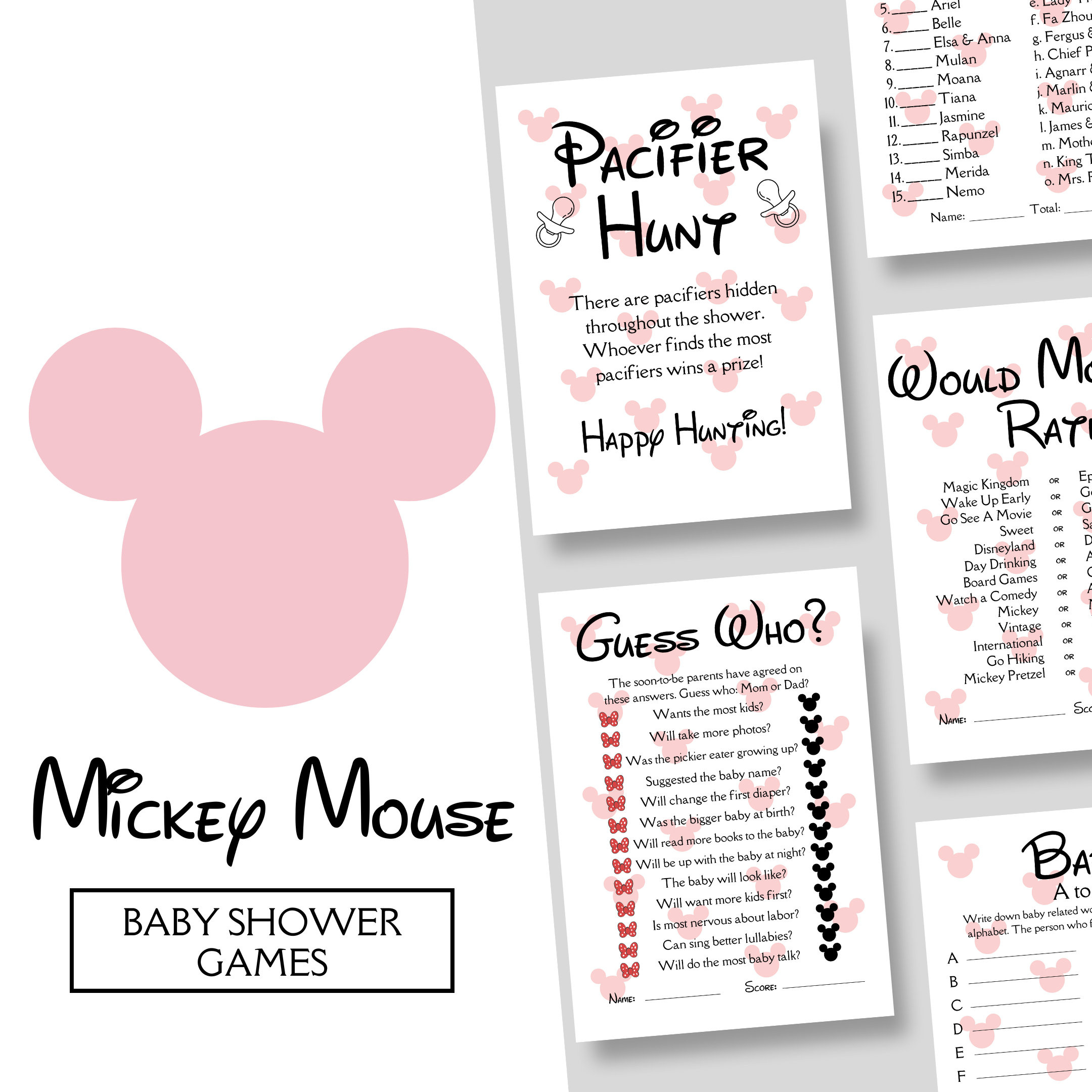 Mickey &amp;amp; Minnie Baby Shower Games Bundle | 7 Digital Printables within Free Printable Mickey Mouse Baby Shower Games