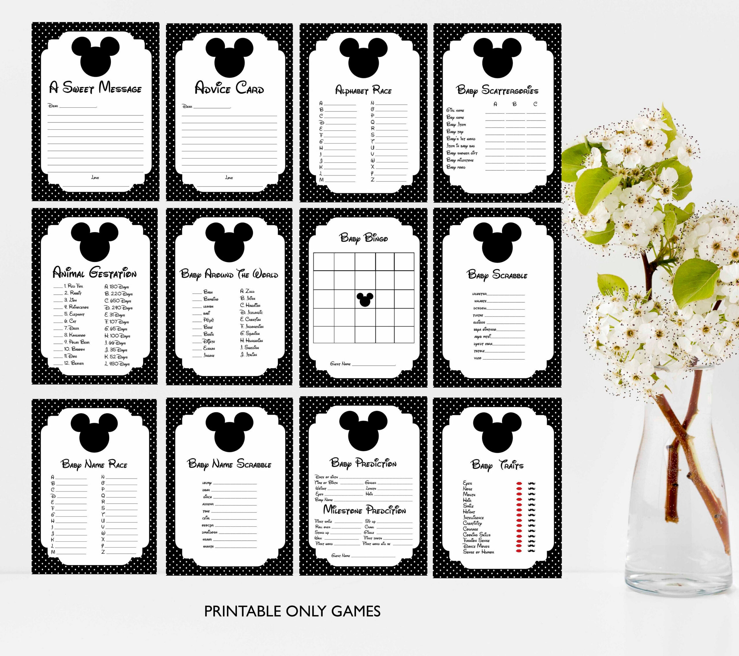 Mickey Mouse Baby Shower Games. Baby Shower Games, Print Your Own throughout Free Printable Mickey Mouse Baby Shower Games