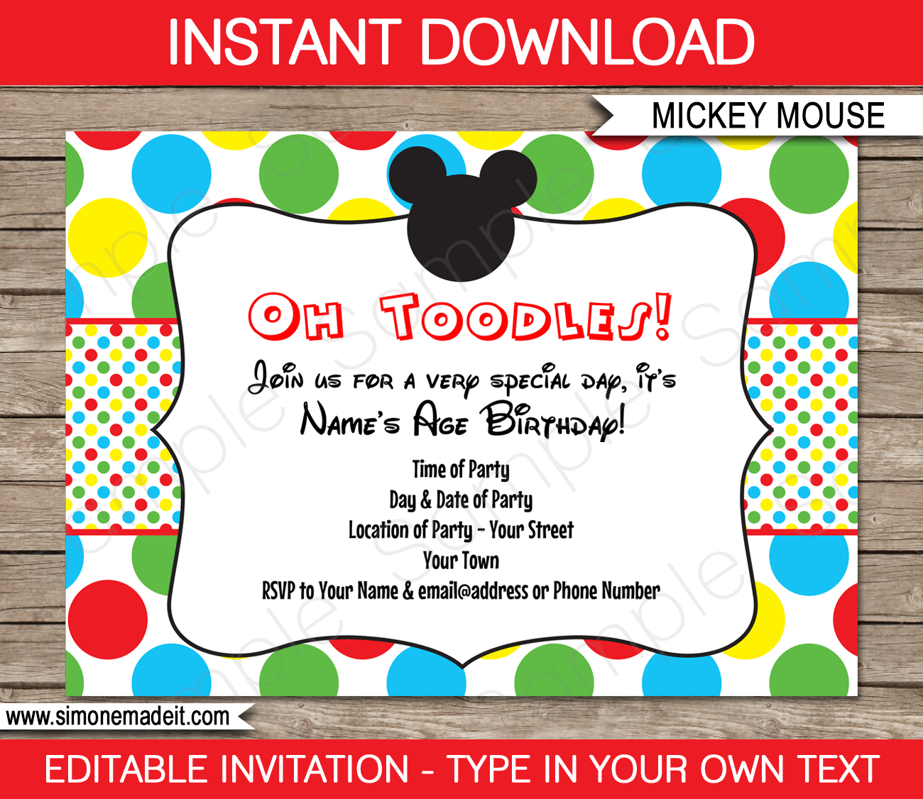 Mickey Mouse Party Invitations Template in Free Printable Mickey Mouse Birthday Invitations