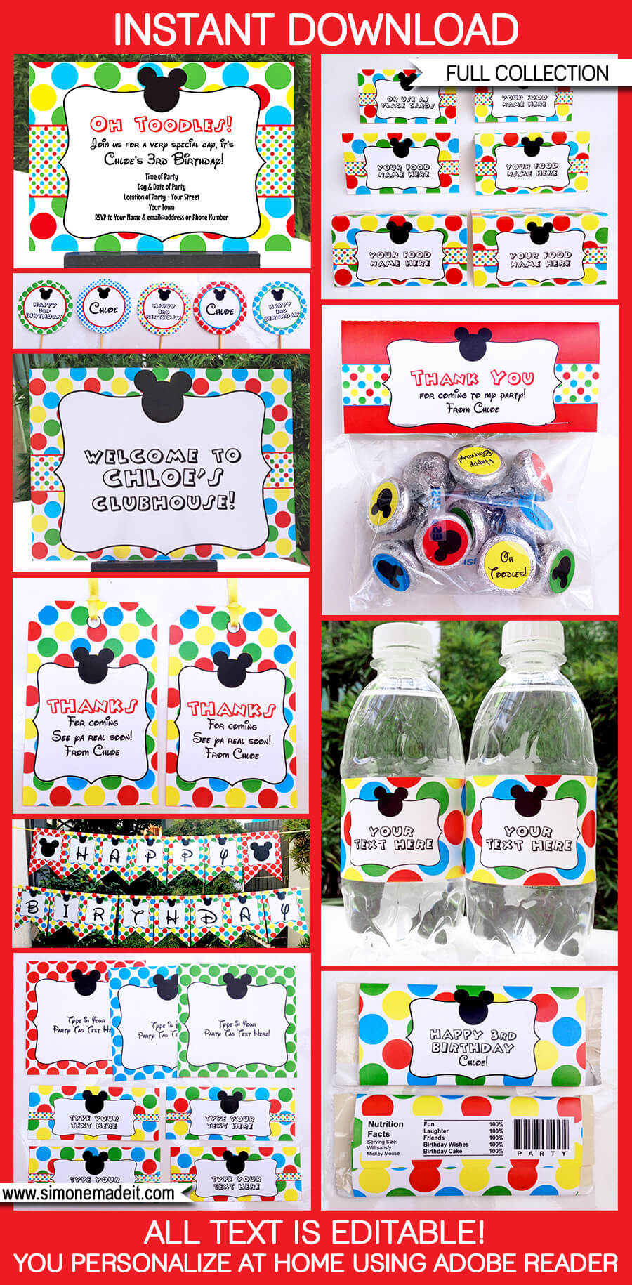 Mickey Mouse Party Printables, Invitations & Decorations with Free Printable Mickey Mouse Decorations