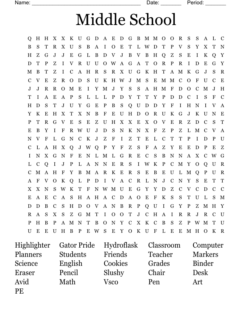 Middle School Word Search - Wordmint pertaining to Free Printable Word Searches For Middle School Students