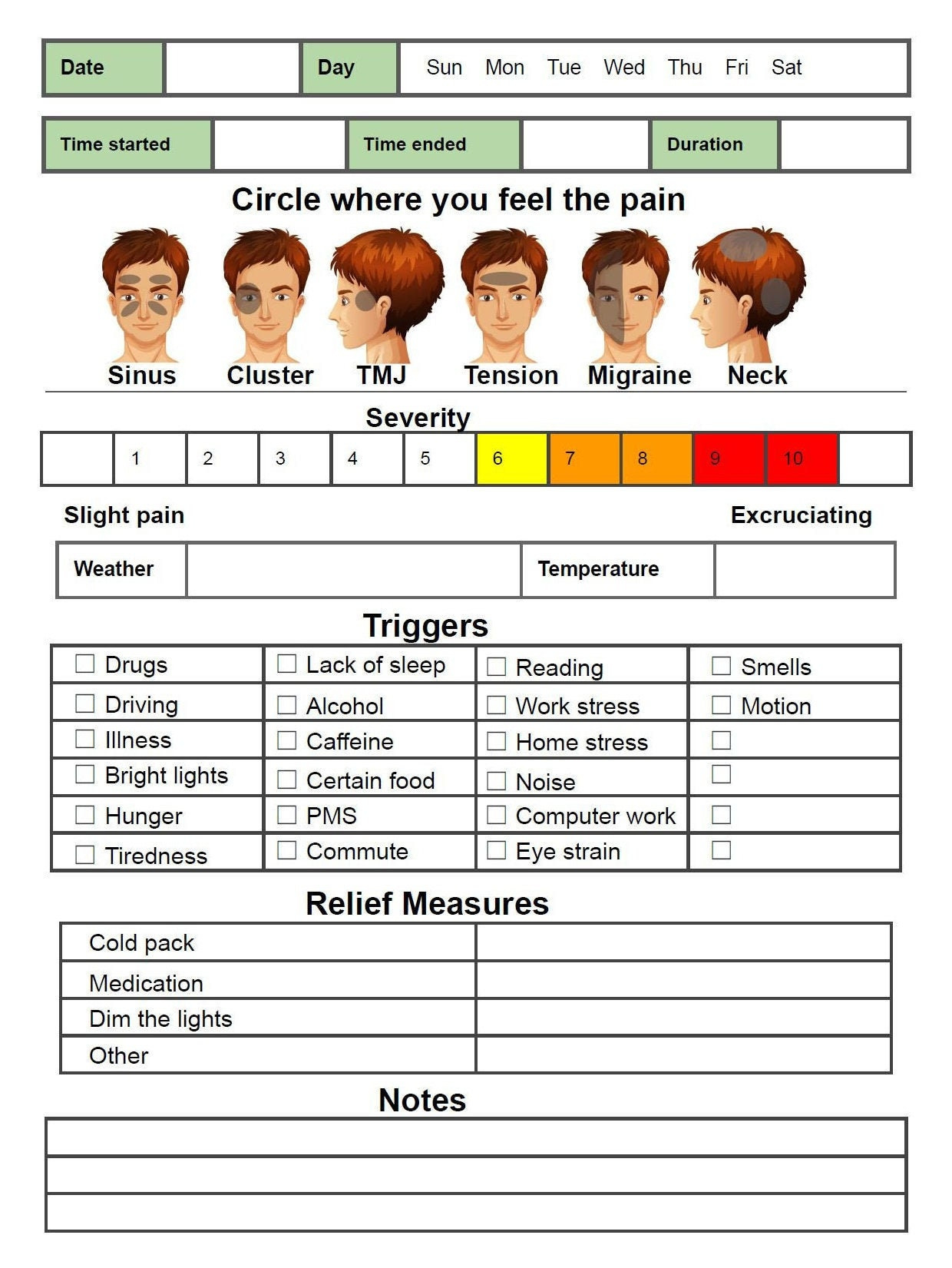 Migraine Tracker | Symptom Log | Printable Pdf | Instant Download with Free Printable Headache Diary