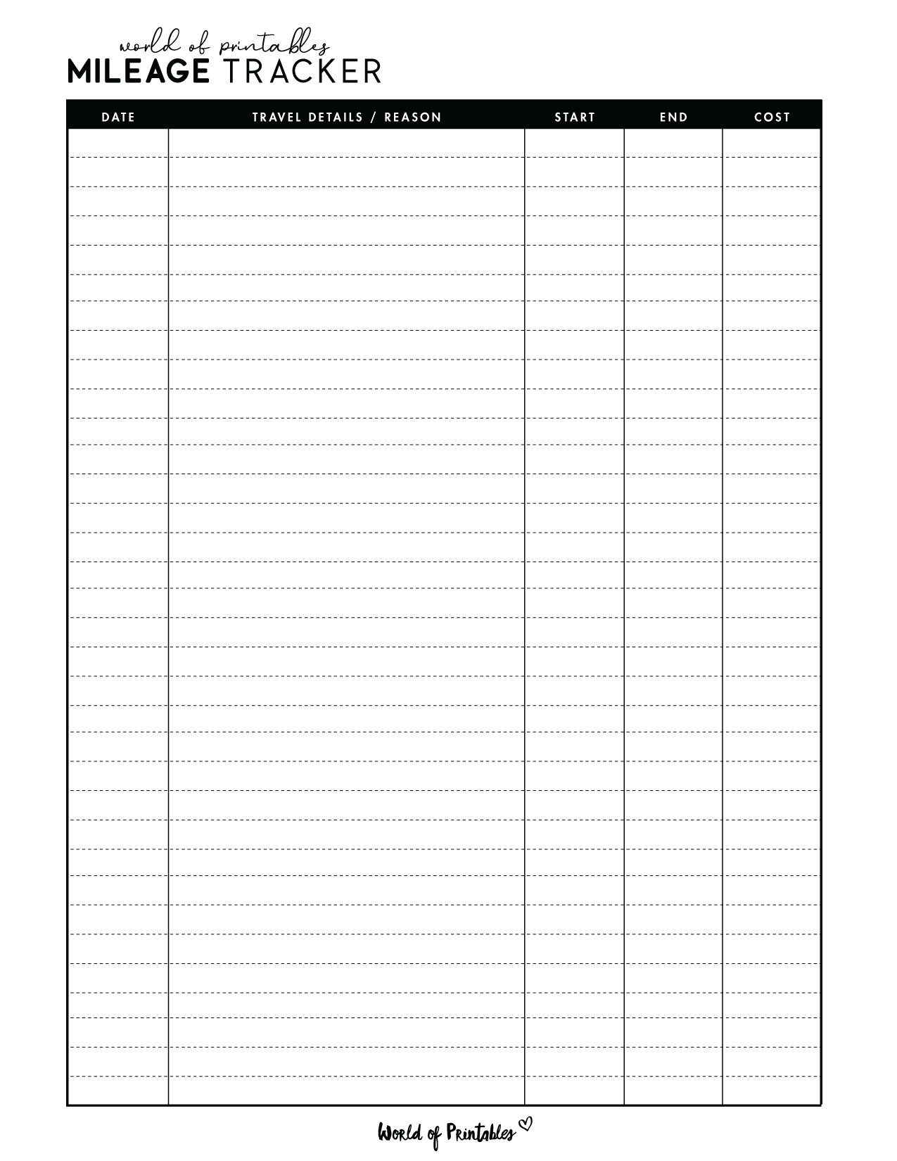 Mileage Log Templates - 15 Best Styles - World Of Printables pertaining to Free Printable Mileage Log