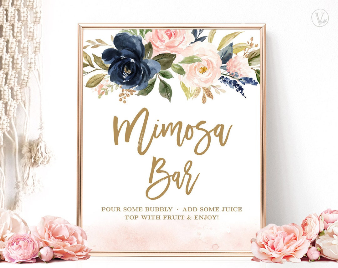 Mimosa Bar Sign, Printable Bridal Shower Sign, Bridal Shower Mimosa Bar  Sign, Bubbly Sign, Navy, Blush, Pink, Gold, Vwc78 - Etsy.de inside Free Printable Mimosa Bar Sign