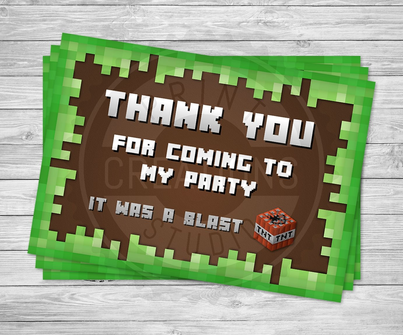 Minecraft Thank You Cards - Minecraft Birthday Party Supplies for Free Printable Minecraft Thank You Notes