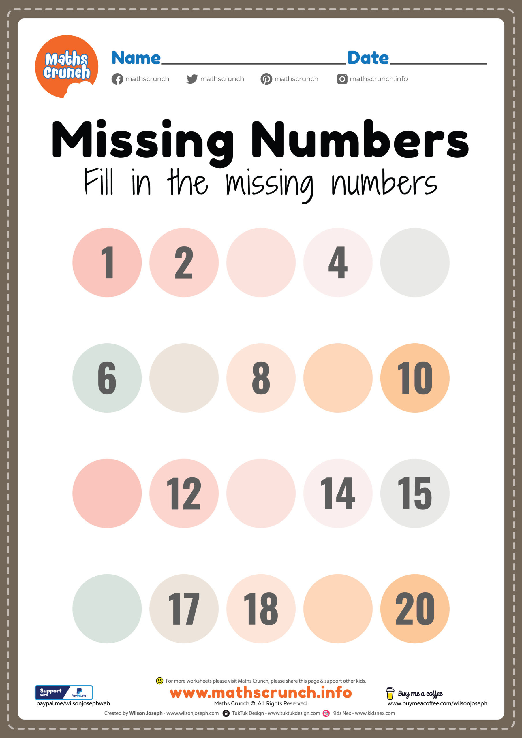 Missing Numbers Worksheet - Free Printable Pdf For Kids with Free Printable Missing Number Worksheets