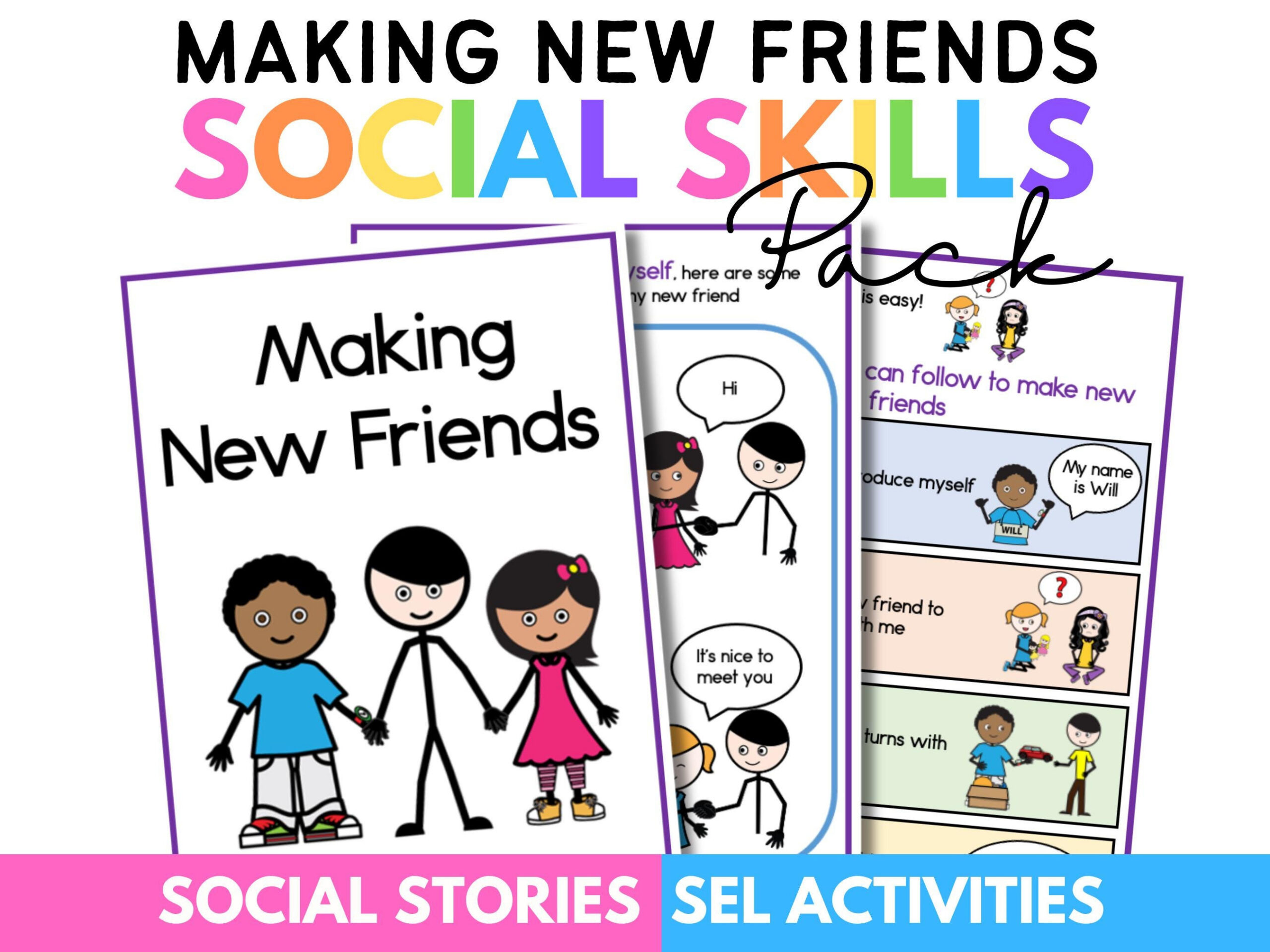 Mit Sel-Aktivitäten Neue Freunde Finden Social Story | Autismus for Free Printable Social Stories Making Friends