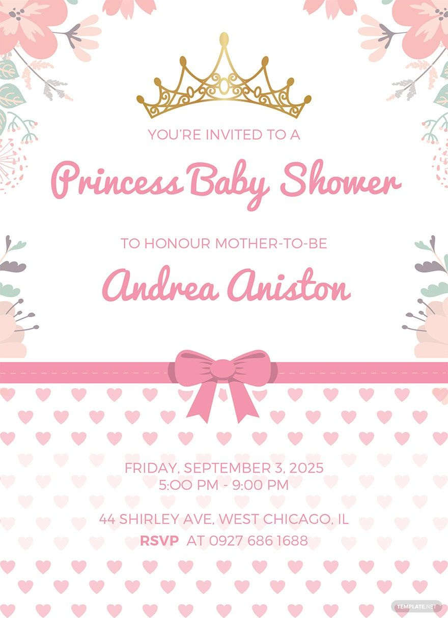 Modern Princess Baby Shower Invitation Template In Publisher, Word for Free Printable Princess Baby Shower Invitations