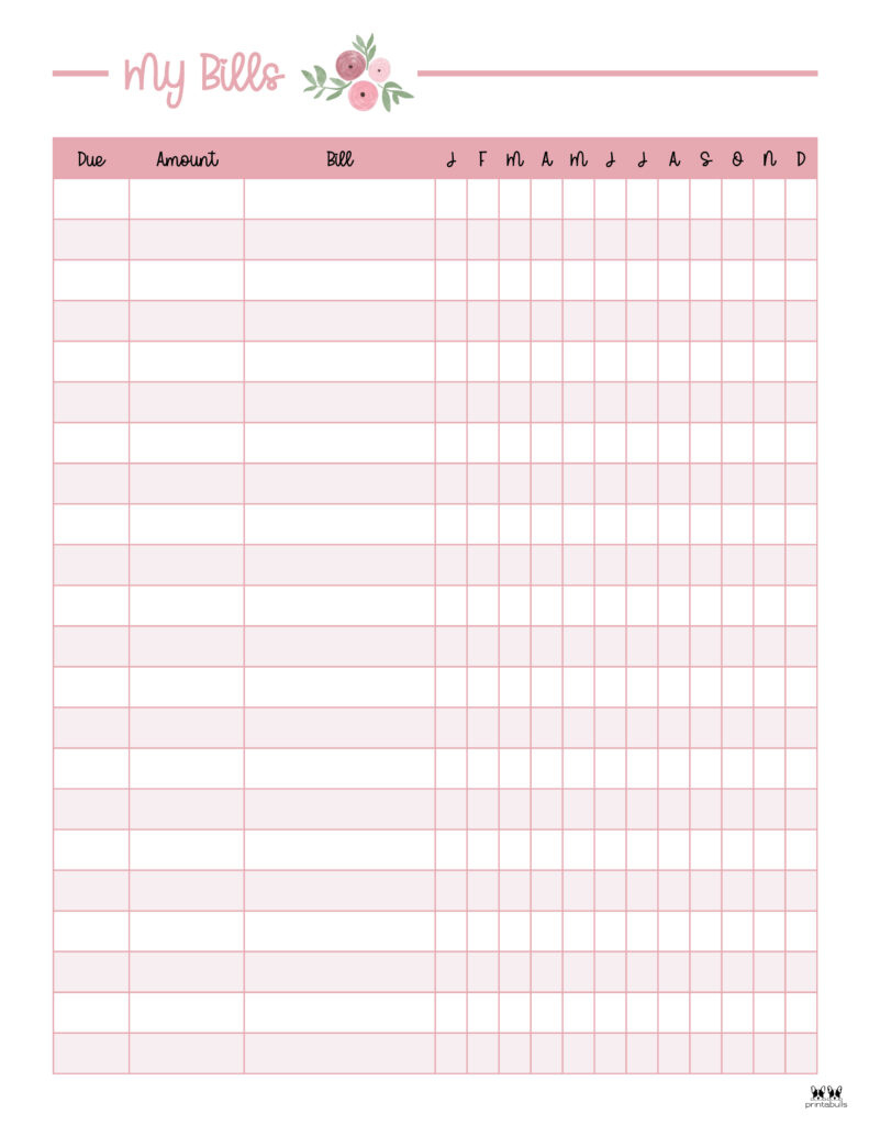 Monthly Bill Organizers - 18 Free Printables | Printabulls intended for Free Printable Bill Checklist