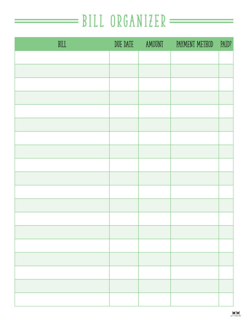 Monthly Bill Organizers - 18 Free Printables | Printabulls with regard to Free Printable Bill Tracker