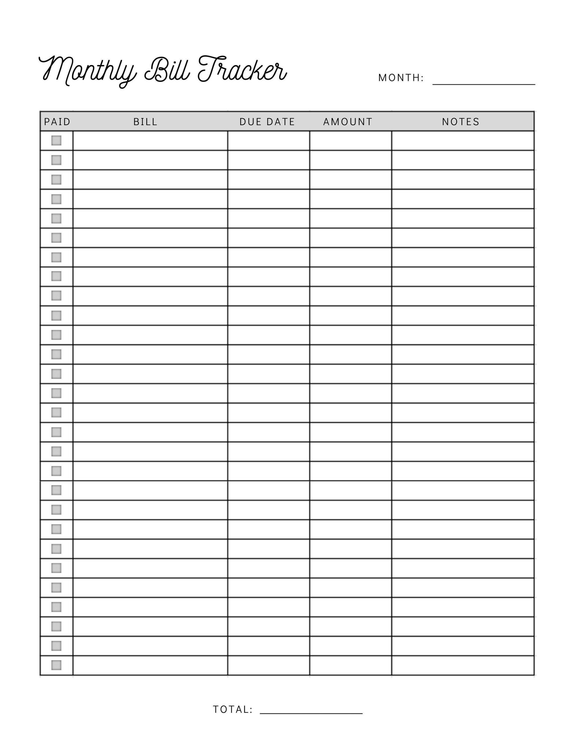Monthly Bill Payment Tracker Printable | Bill Pay Checklist with Free Printable Monthly Bill Checklist