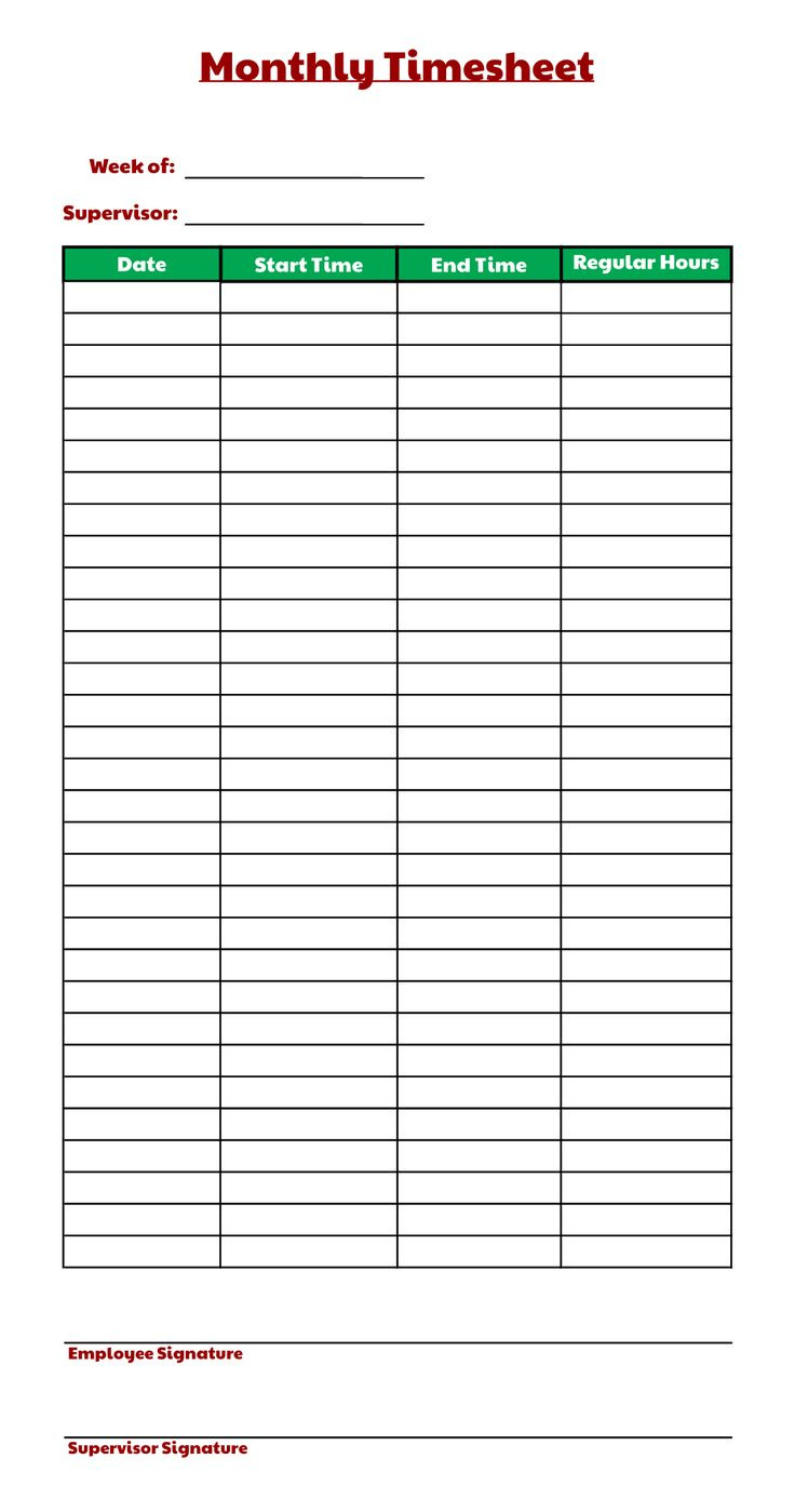 Monthly Time Sheets - 10 Free Pdf Printables | Printablee throughout Free Printable Blank Time Sheets