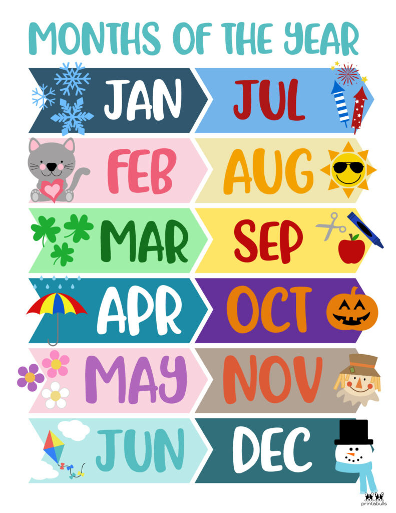 Months Of The Year Worksheets &amp;Amp; Printables | Printabulls intended for Free Printable Months Of The Year Chart