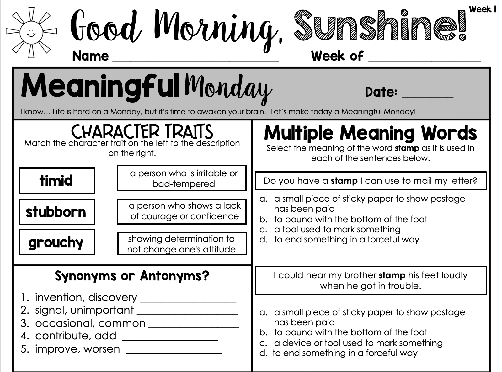 Morning Work That Works! (Free Download) | The Literacy Loft intended for Free Printable 4Th Grade Morning Work