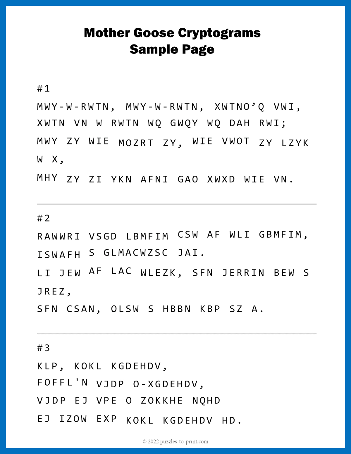 Mother Goose Cryptograms pertaining to Free Printable Cryptoquip Puzzles
