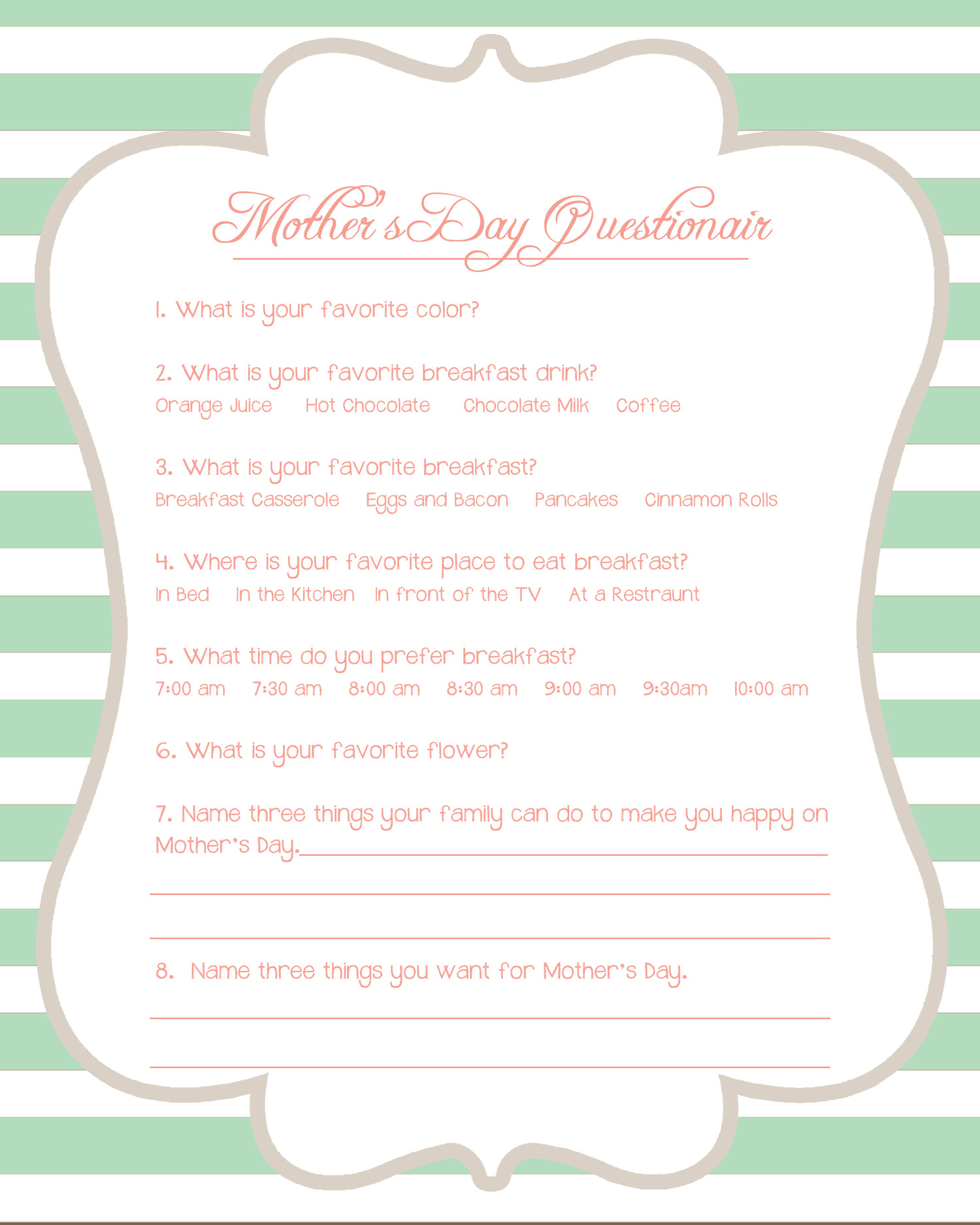 Mothers Day Printable- Crafting Chicks with regard to Free Printable Mother'S Day Questionnaire
