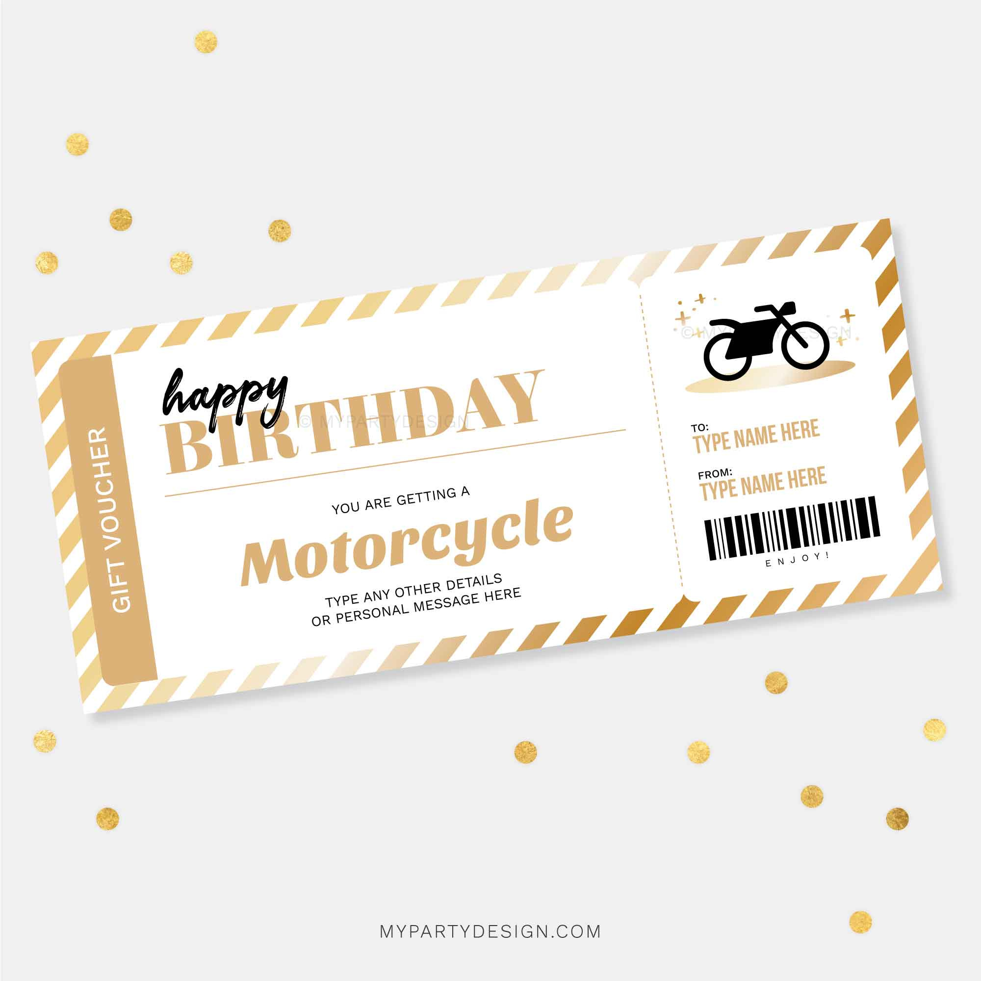Motorcycle Gift Voucher Template, Printable Pdf - My Party Design inside Motorcycle Invitations Free Printable