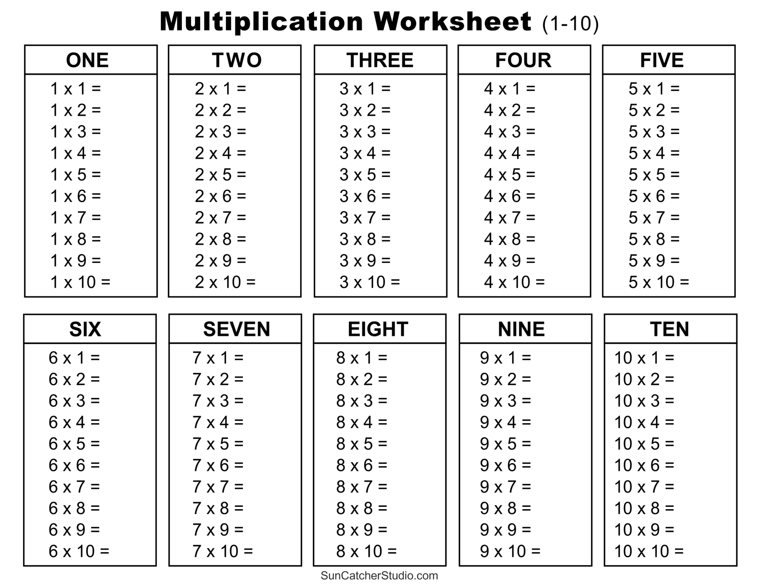 Multiplication Charts (Pdf): Free Printable Times Tables – Diy within Free Printable Multiplication Fact Sheets