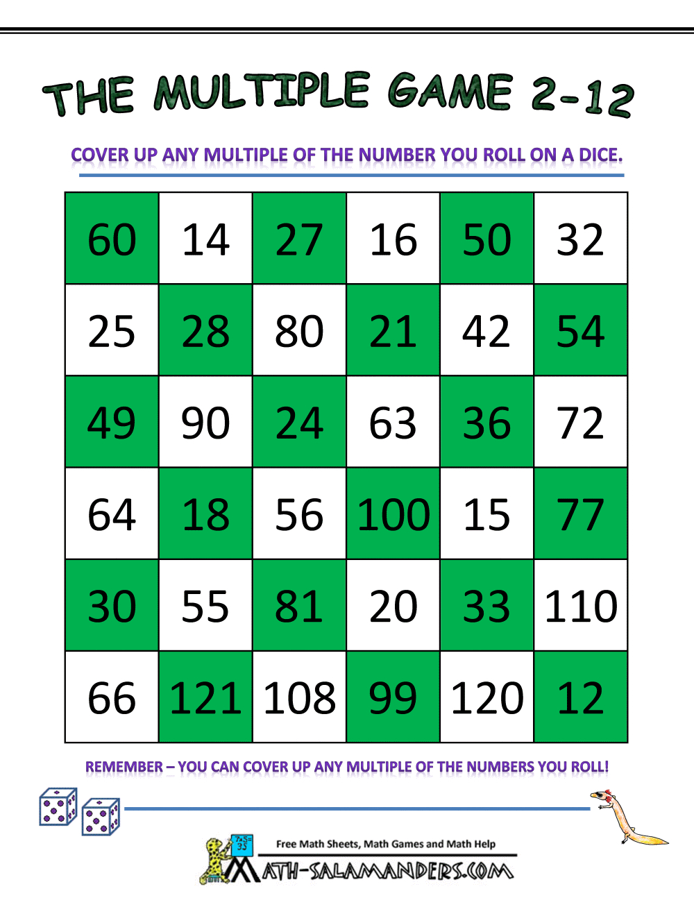Multiplication Math Games with regard to Free Printable Maths Games