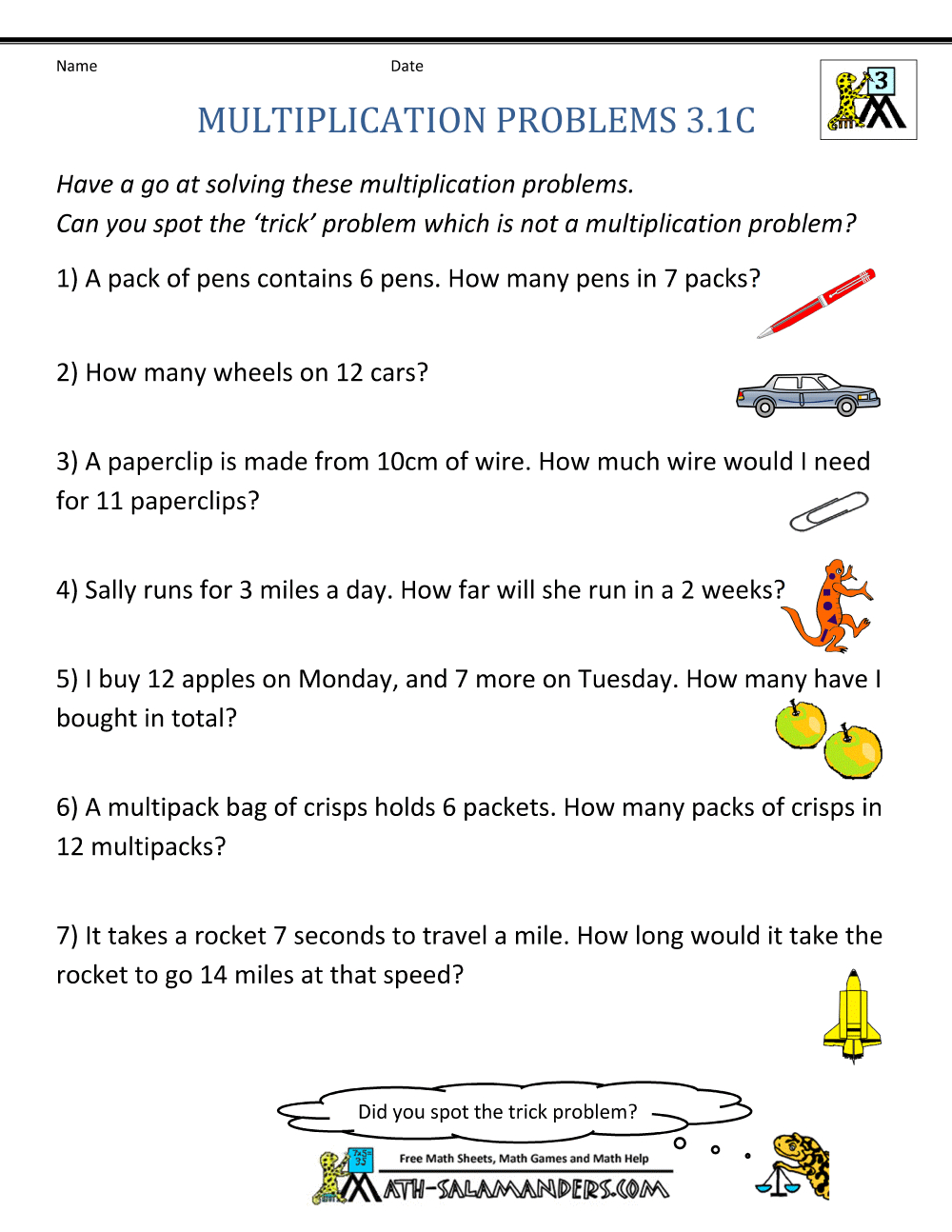 Multiplication Word Problem Worksheets 3Rd Grade with regard to Free Printable Math Word Problems