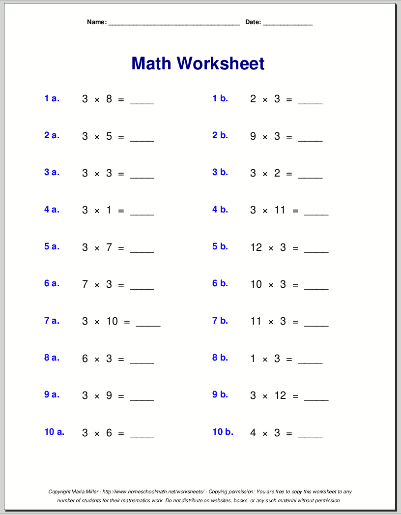 Multiplication Worksheets For Grade 3 intended for Free Printable 3Rd Grade Worksheets