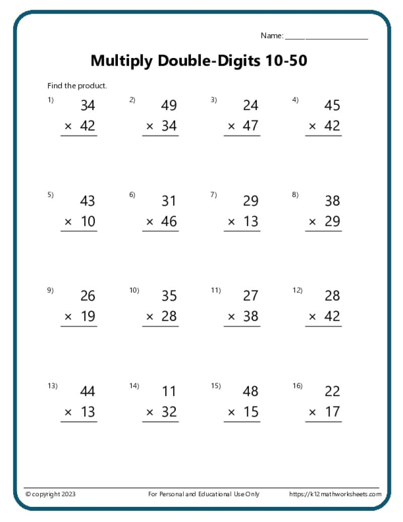 Multiplication Worksheets - K12 Math Worksheets with regard to Free Printable Multiplication Worksheets For 5Th Grade