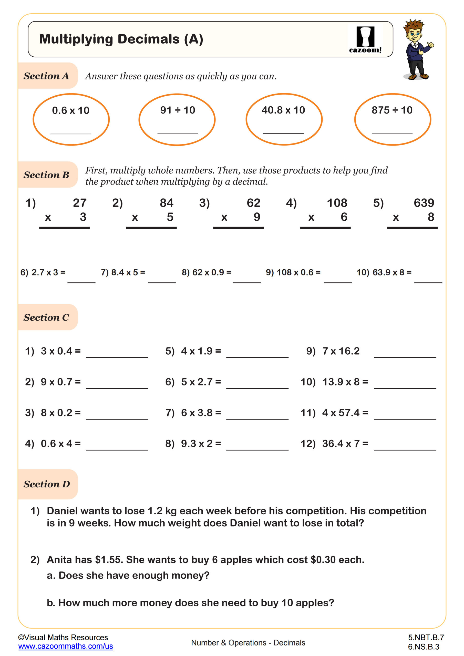 Multiplying Decimals Worksheet | Pdf Printable Number & Operations for Multiplying Decimals Free Printable Worksheets