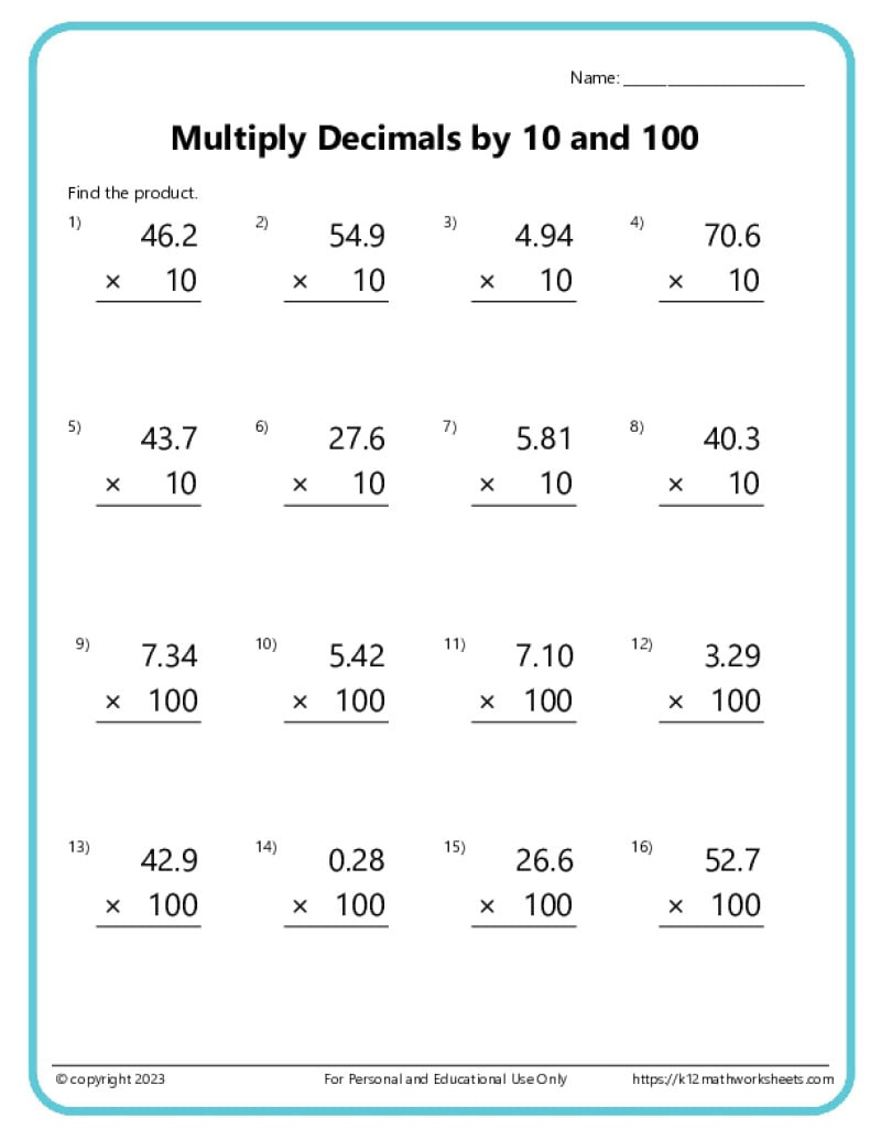 Multiplying Decimals Worksheets for Free Printable Multiplying Decimals Worksheets