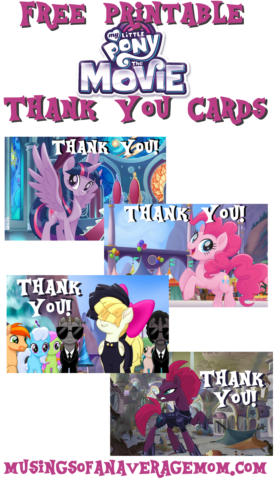 Musings Of An Average Mom: My Little Pony Movie Thank You Cards intended for Free Printable My Little Pony Thank You Cards