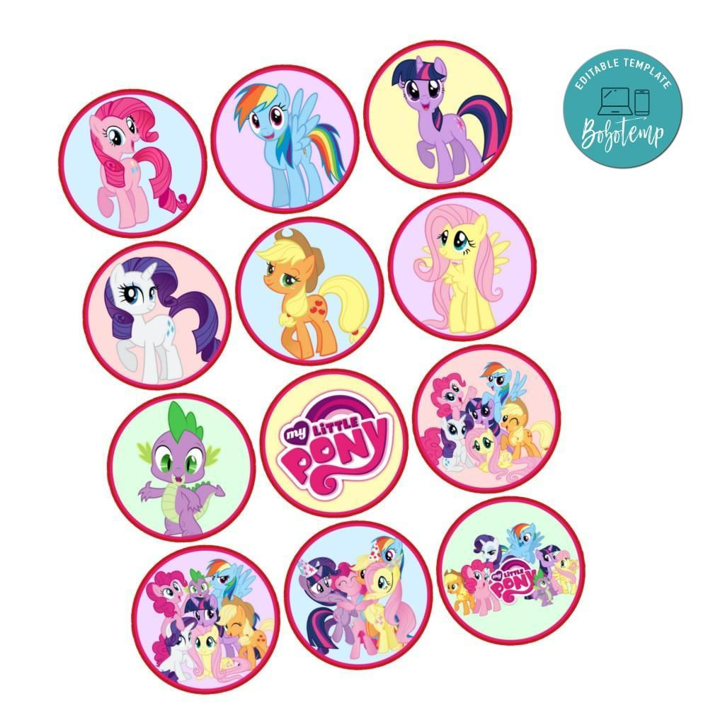 My Little Pony Cupcake Toppers Template Printable Instant Download in Free Printable My Little Pony Cupcake Toppers