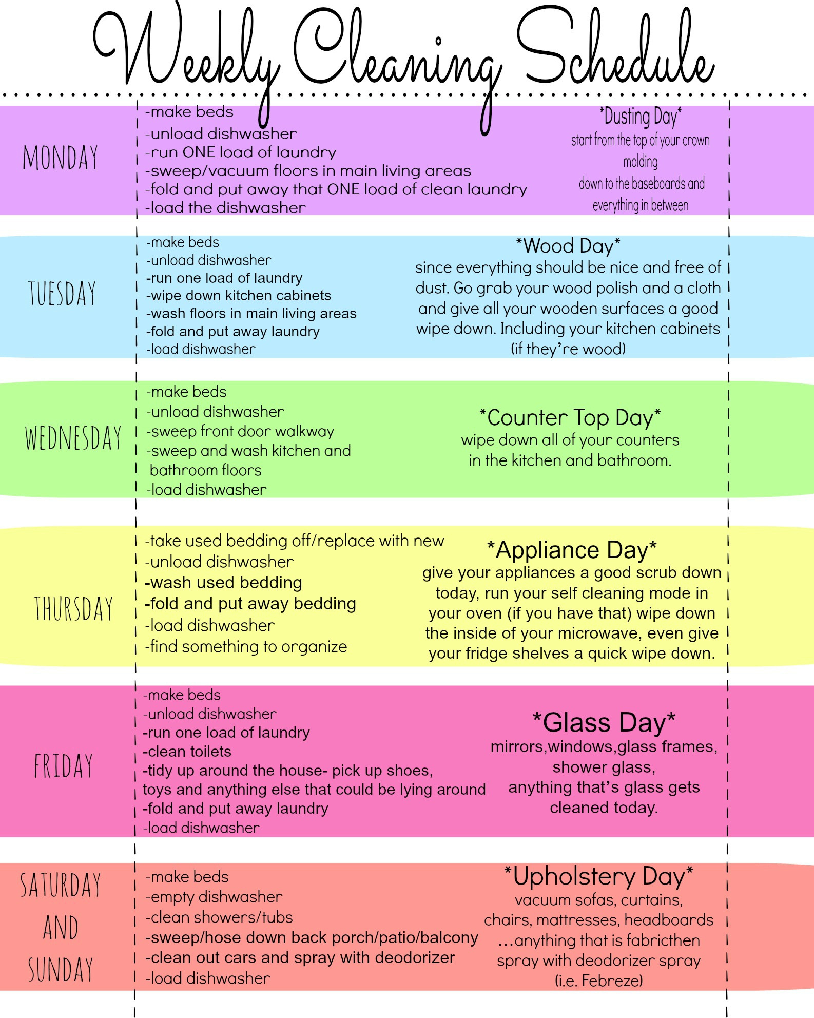 My Quirky Weekly Cleaning Chart: Free Printable - First Home Love Life in Free Printable Cleaning Schedule