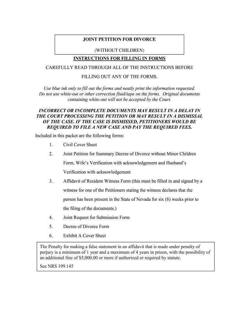 Nevada Joint Petition For Divorce: Fill Out & Sign Online | Dochub with regard to Free Printable Divorce Papers Nevada