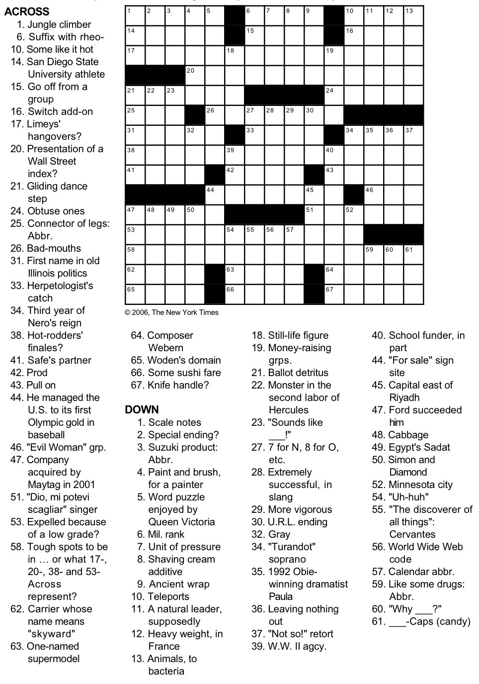New York Times Crossword Puzzlegeorge Barany And Michael Shteyman pertaining to New York Times Crossword Printable Free