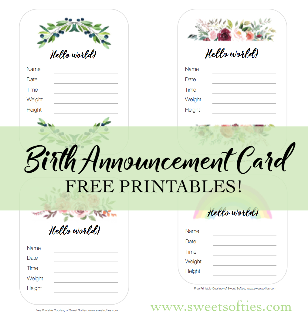 Newborn Baby Birth Announcement Cards (Free Printables!) - Sweet with regard to Free Printable Baby Birth Announcement Cards
