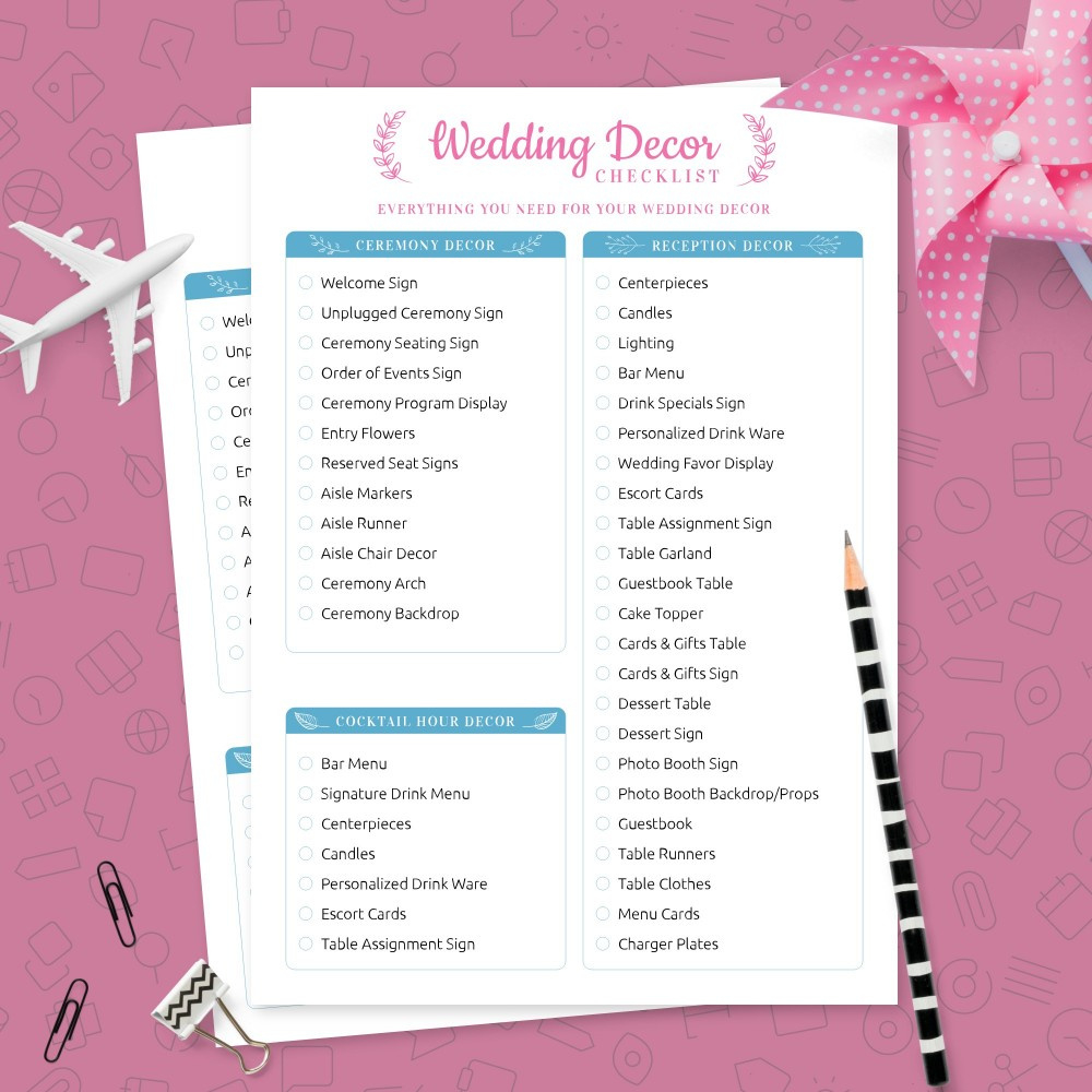 Nice Wedding Decorations Checklist in Free Printable Wedding Decorations