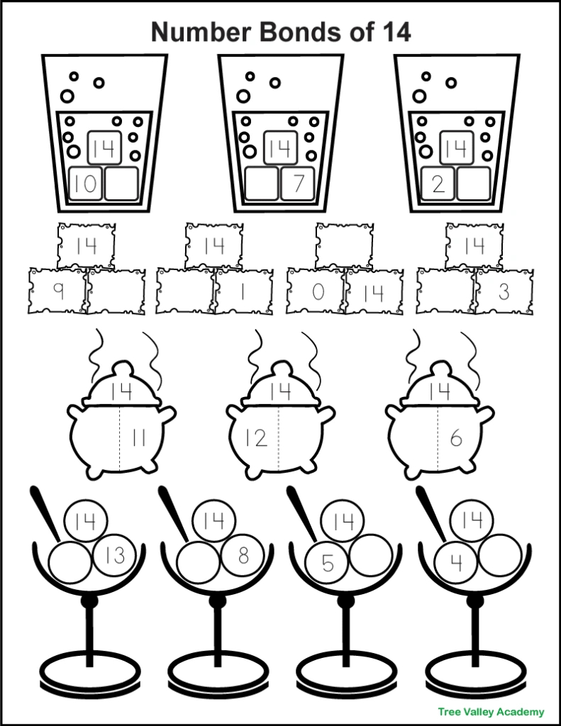 Number Bonds To 14 Free Math Worksheets with Free Printable Number Bonds Worksheets For Kindergarten