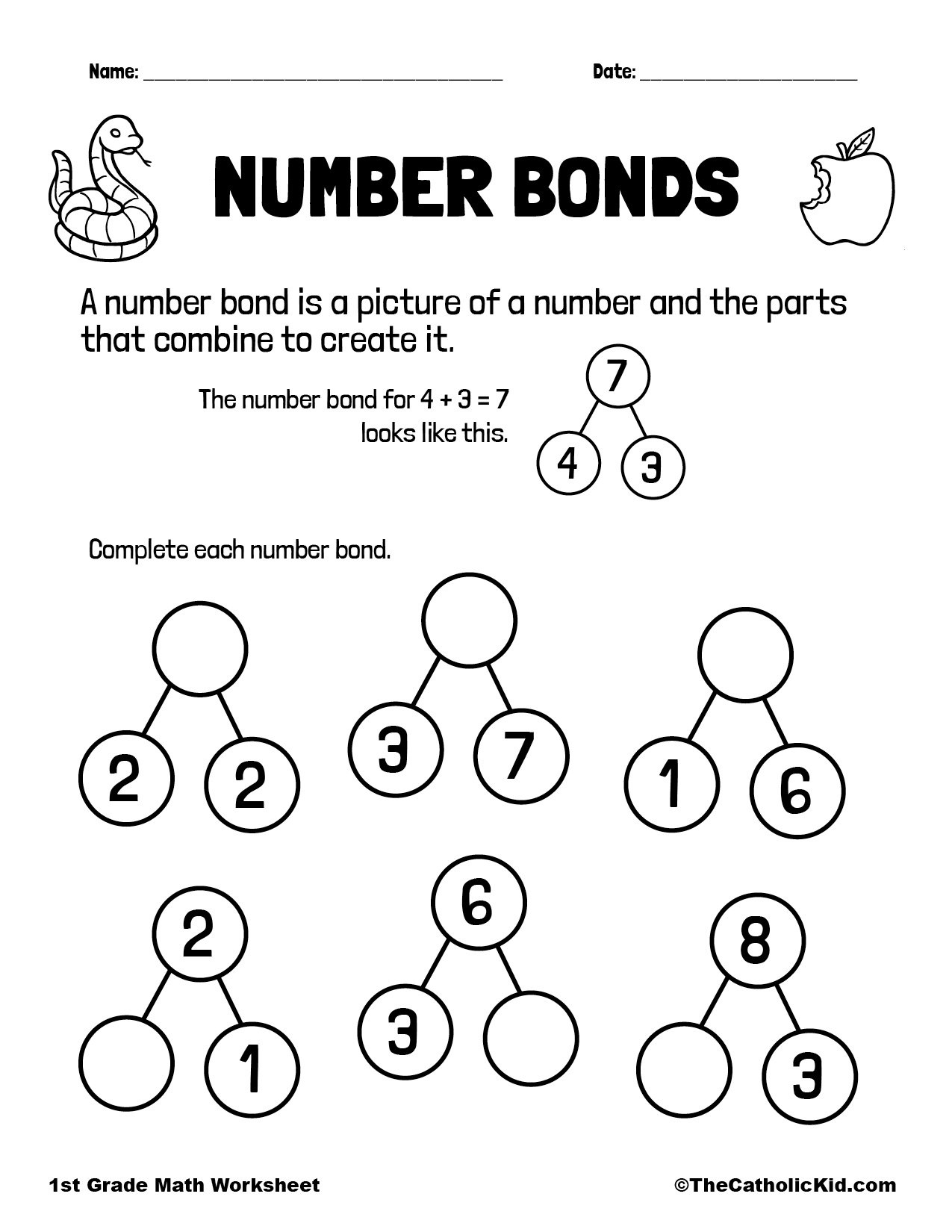 Number Bonds Worksheet - Thecatholickid - Worksheets Library with Free Printable Number Bonds Worksheets For Kindergarten